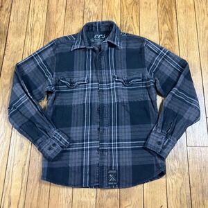 CCS Custom 100% Cotton Classics Mens Flannel Shirt Black Grey Plaid XS